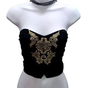REVOLVE Lovers + Friends Womens M Corset-style Strapless Top Luxe Black Gold